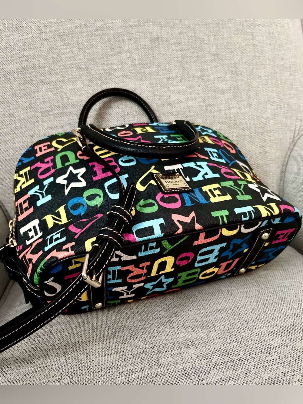 Dooney & Bourke Black Multicolor Zip Zip Satchel Handbag - Picture 4 of 6